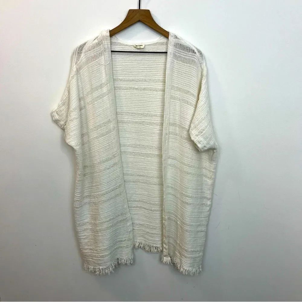 World Market One Size Textured Cotton Open Front Short Sleeve Cardigan